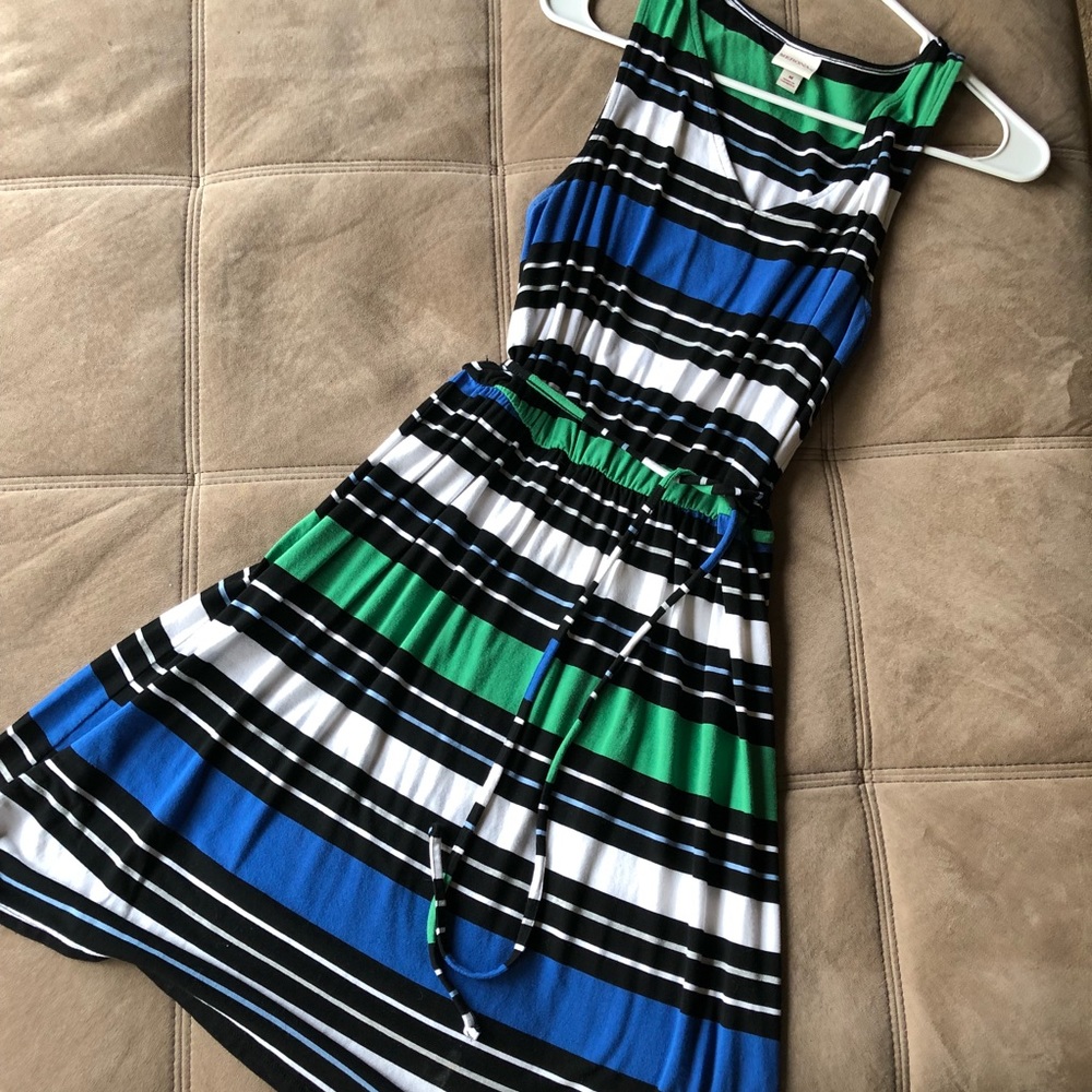 Striped tank dress with tie waist belt